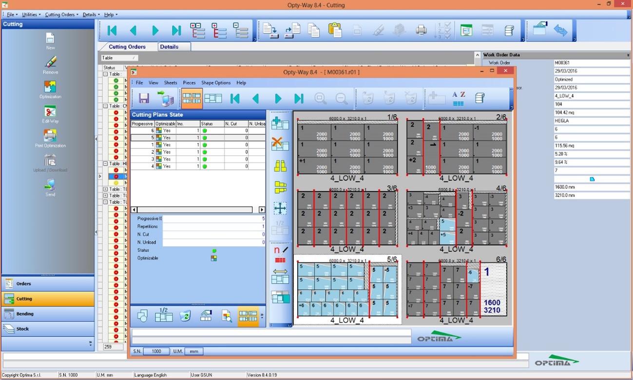 Software OPTIMA para corte de vidro